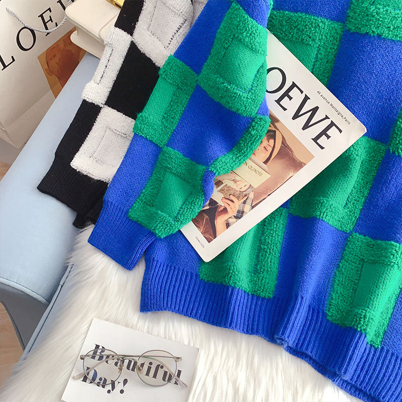 Karierter Pullover mit Kontrastmuster Lazy Wind 5063