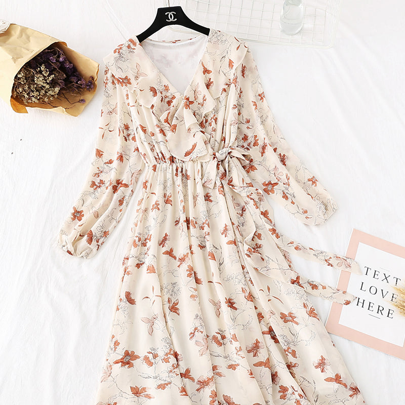 New French retro Mori floral style with a bottomed skirt at the waist  3969