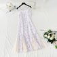 Design sense niche purple fishtail skirt Chiffon floral suspender dress  4409