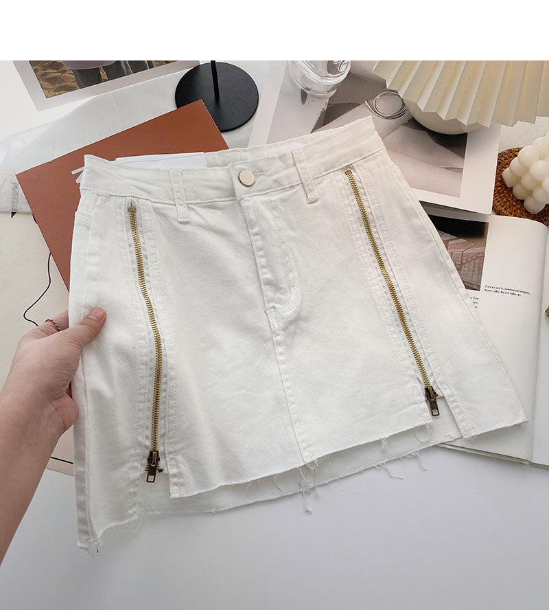 Korean fashion personalized zipper design high waist skirt  5436