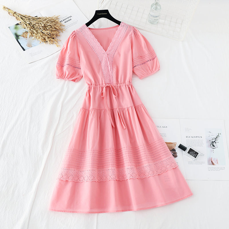 The new gentle cotton linen skirt is slim at the waist. French minority dress  4657