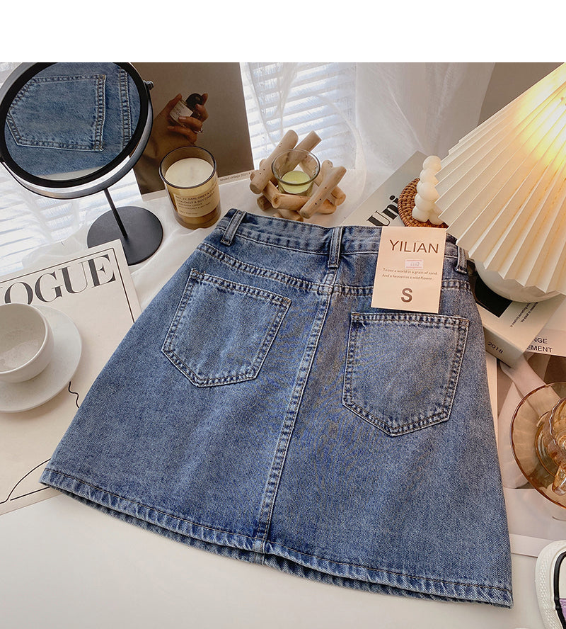 Korean design sense personality small pocket high waist short skirt fashion  5595