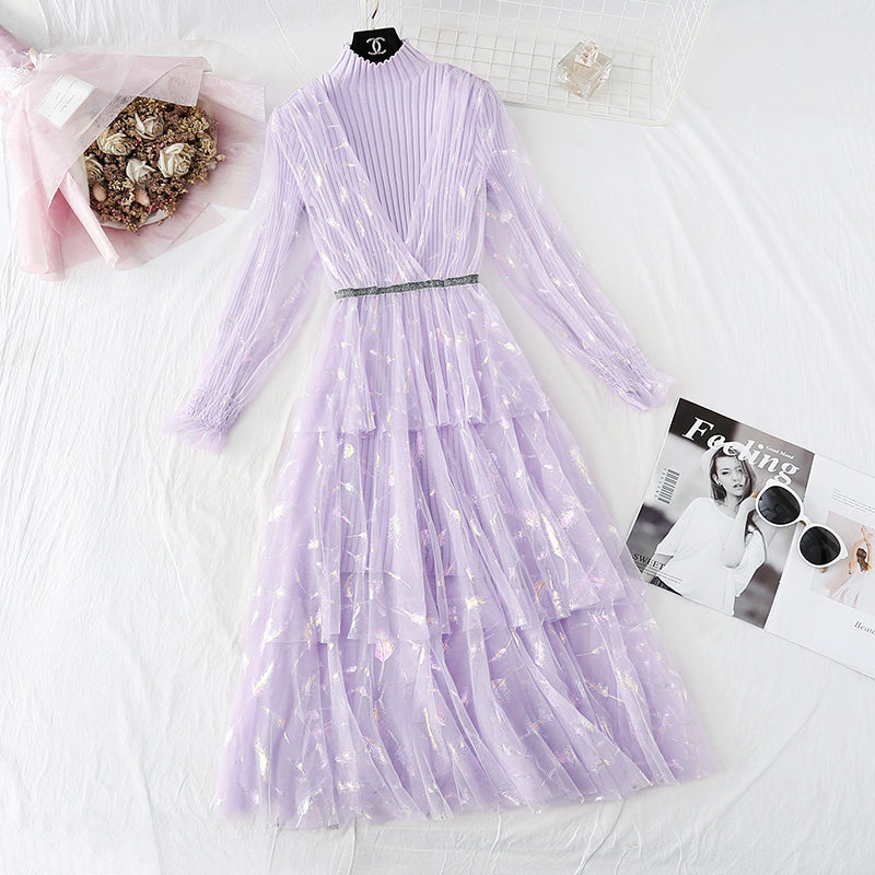 Super fairy foreign style feather mesh dress  4077