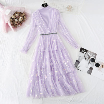 Super fairy foreign style feather mesh dress  4077