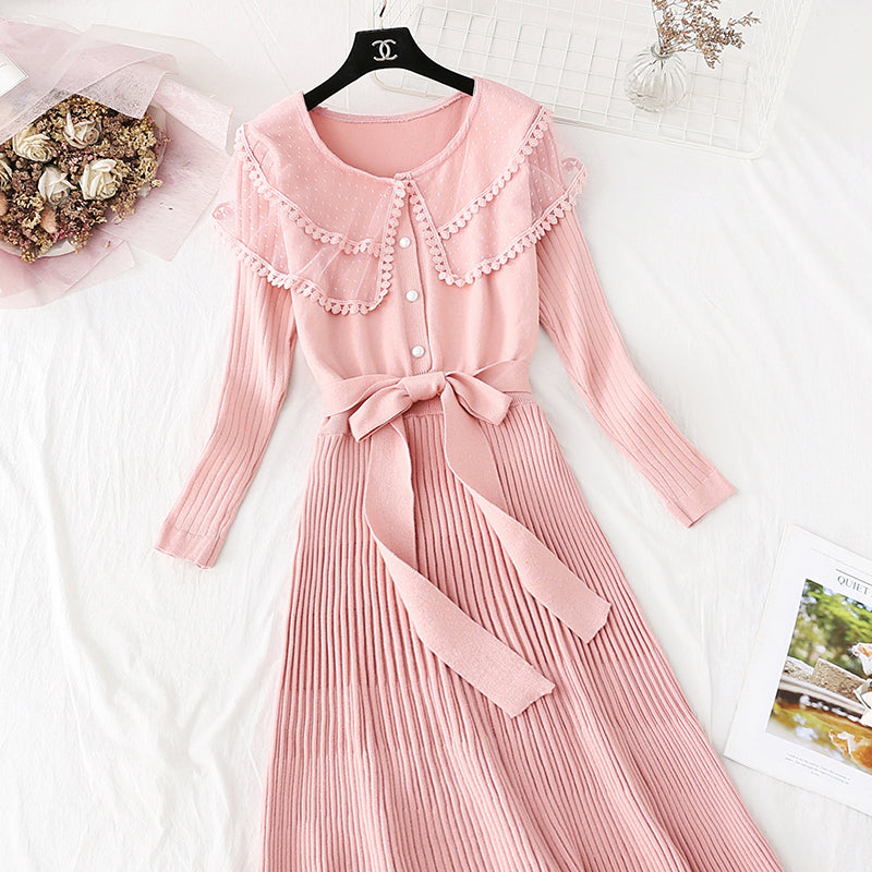 Long sweater over the knee sweet bottoming temperament long skirt  3992