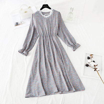 Korean cut waist lace up floral dress looks thin and bottomed skirt  4840