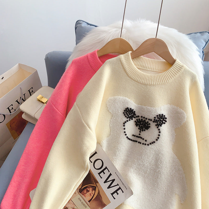 Pink cute bear sweater women's sweet sweater top  4930