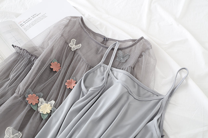 French fairy flower gauze suspender skirt  3728