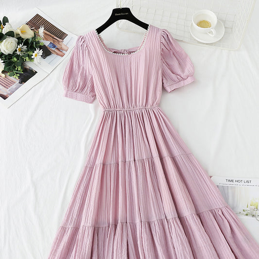 Robe en coton et lin à col carré français 4275