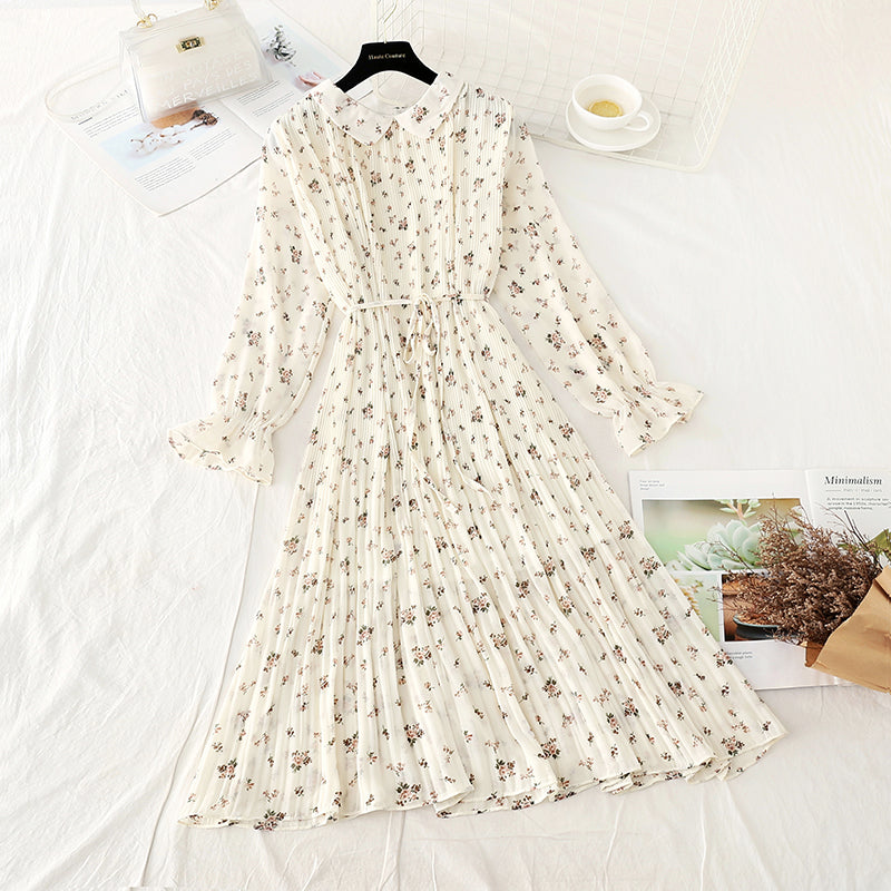 French floral pleated skirt with slim waist  4544