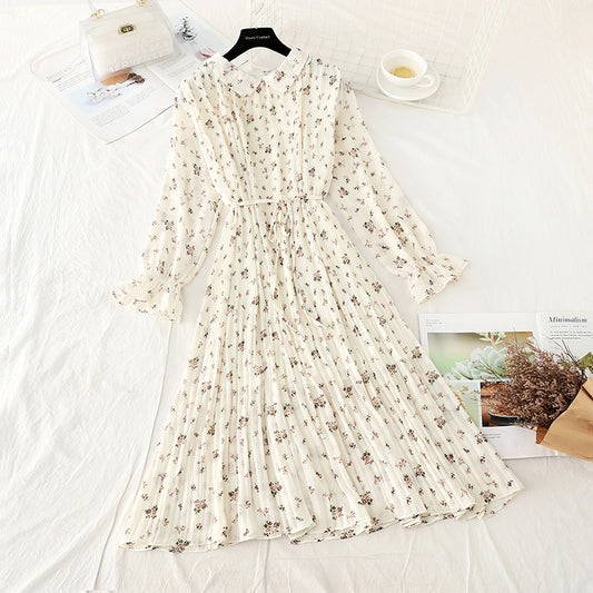 French floral pleated skirt with slim waist  4544