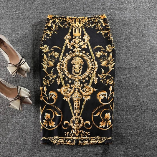 Robe Boydon à imprimé vintage, jupe fendue slim mode femme 3541