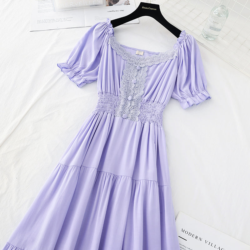 New style goddess of temperament fan lace edge French retro long skirt  4644