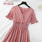 Ruffle Sleeve Plaid temperament dress goddess style thin dress  4206