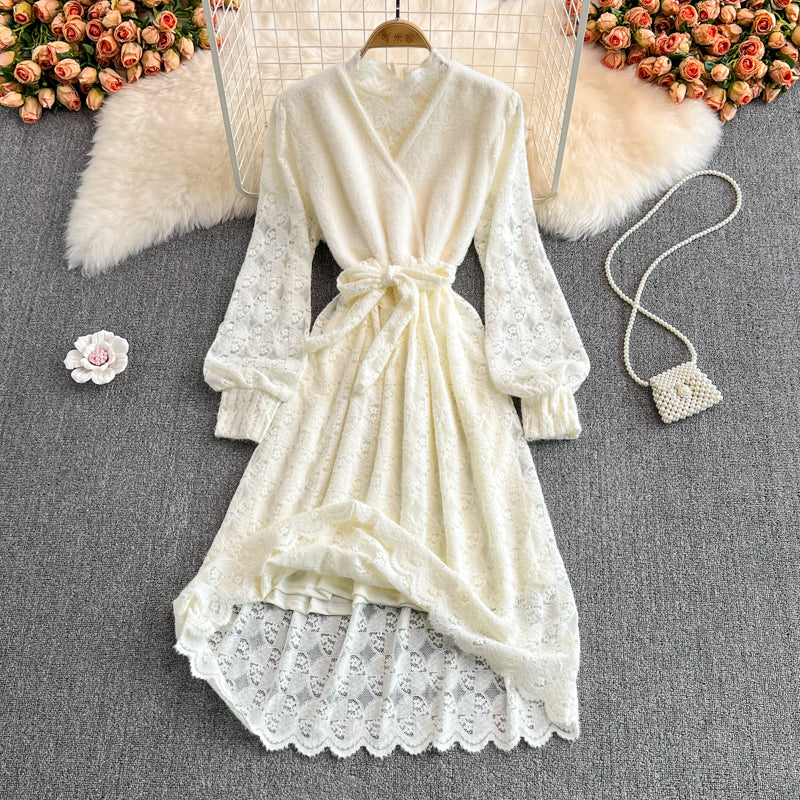 Stand collar lace dress fashion slim bottomed skirt  3769