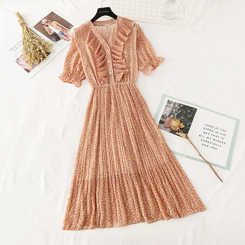 Neuer französischer Retro-Chiffonrock mit sanftem Wind und hoher Taille, dünner, bauchbedeckter Rock 4605