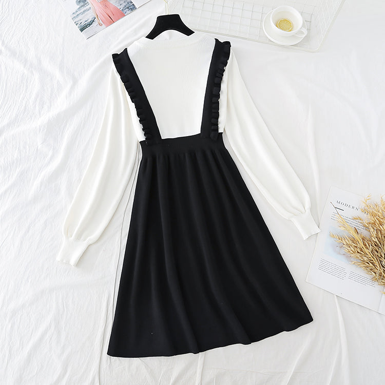 New suspender fake two pieces of small fragrance french wool dress  3904