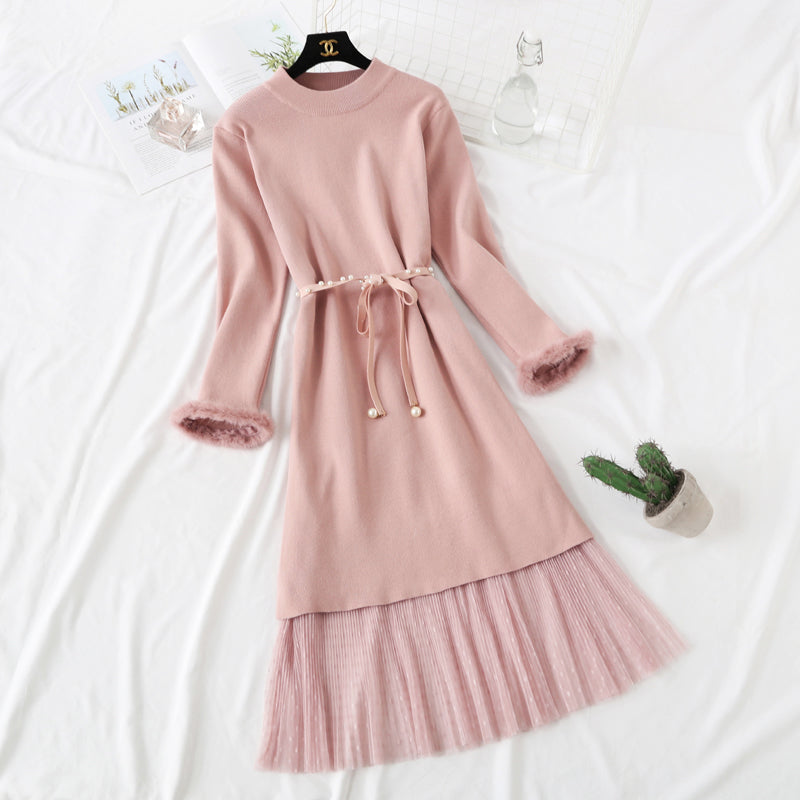 Knee sweater knitted dress fashion suit  4443