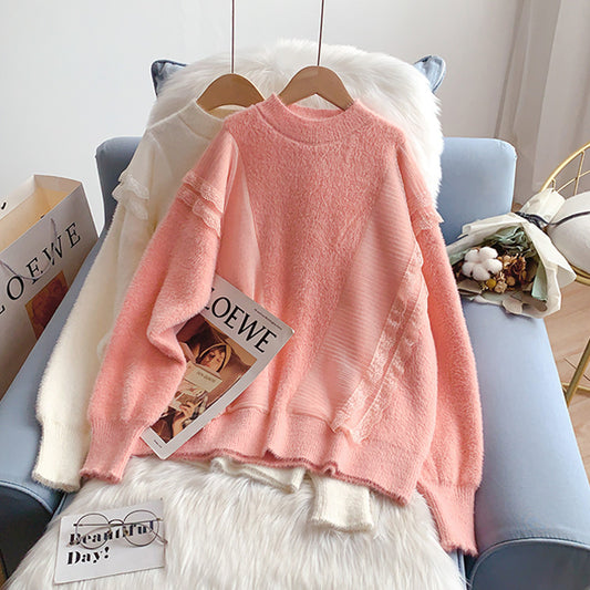 Imitation mink soft waxy sweater knitted top  5260