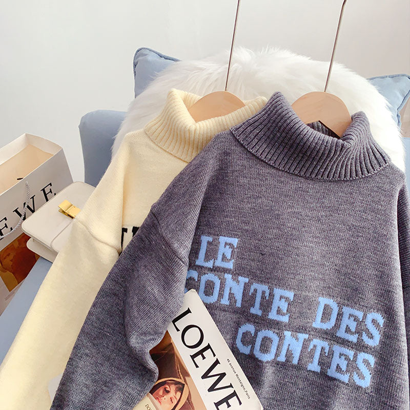 Pull col montant ample paresseux lettre pull 5232