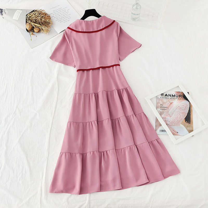 The new waist is slim, gentle and wind fake two-piece skirt  4652