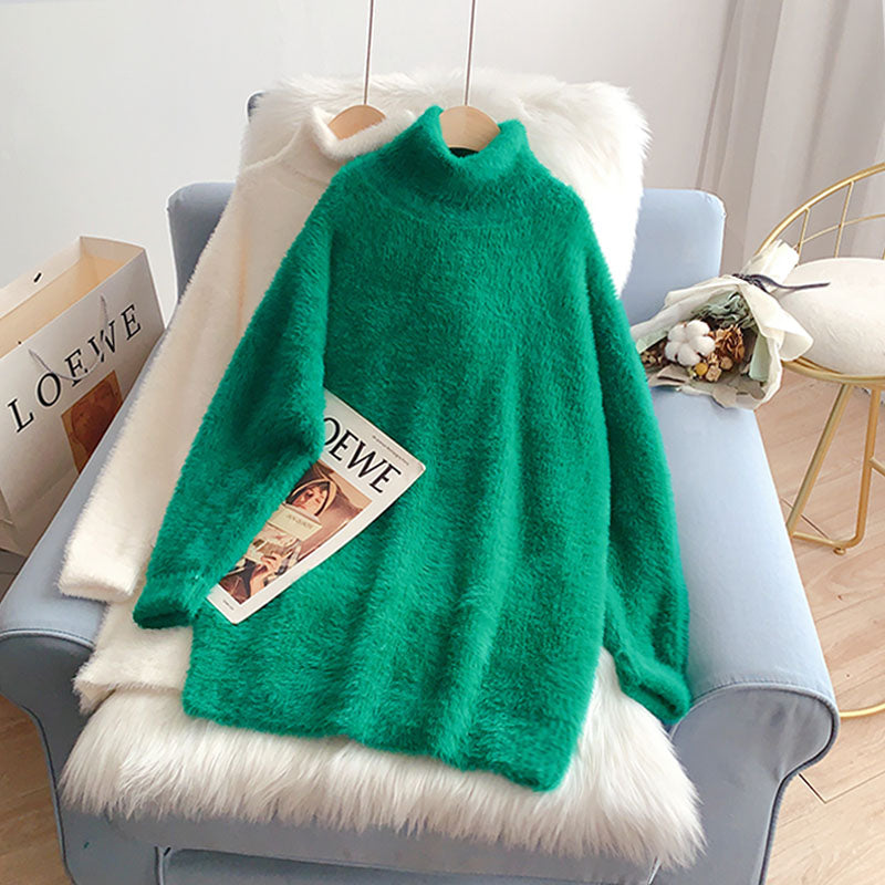 Imitation mink pink turtleneck sweater soft waxy female  4940