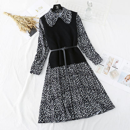 Sweater sweet baby Collar Chiffon Skirt Suit two-piece suit  3802