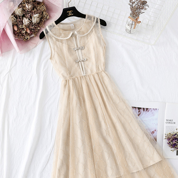 National style mesh dress retro suspender skirt  4348