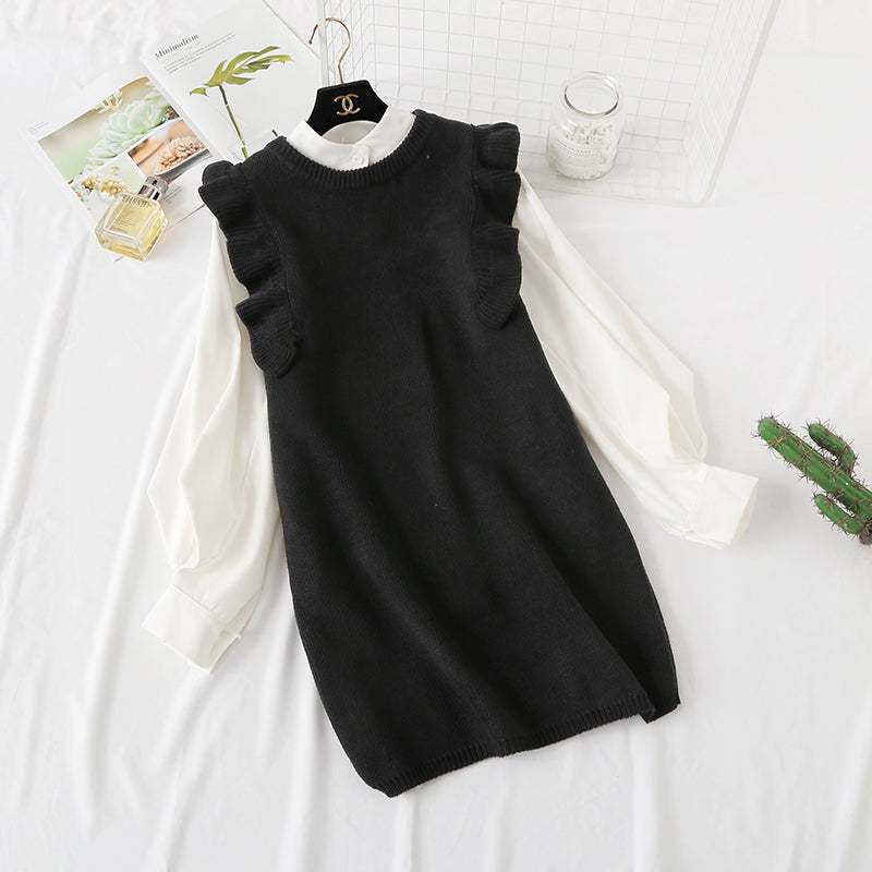 Slim sweater knitted vest vest with shirt skirt  4450