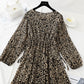 Long sleeved Chiffon Dress leopard print floral retro French bottomed skirt  4697
