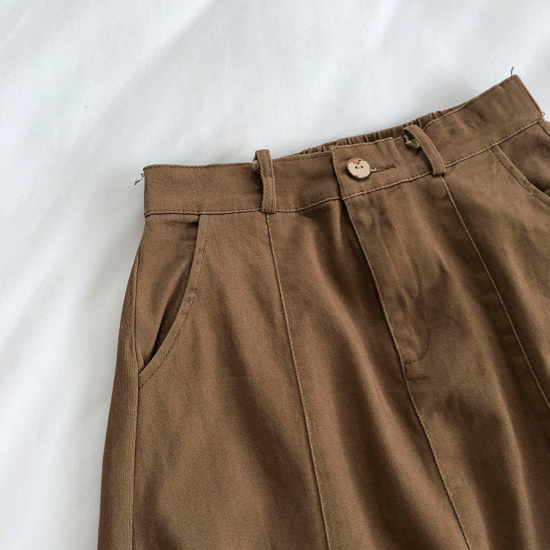 New Korean pocket Harajuku tooling high waist A-line skirt  5673