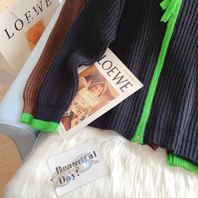 Lazy design high neck zipper sweater cardigan women  4953