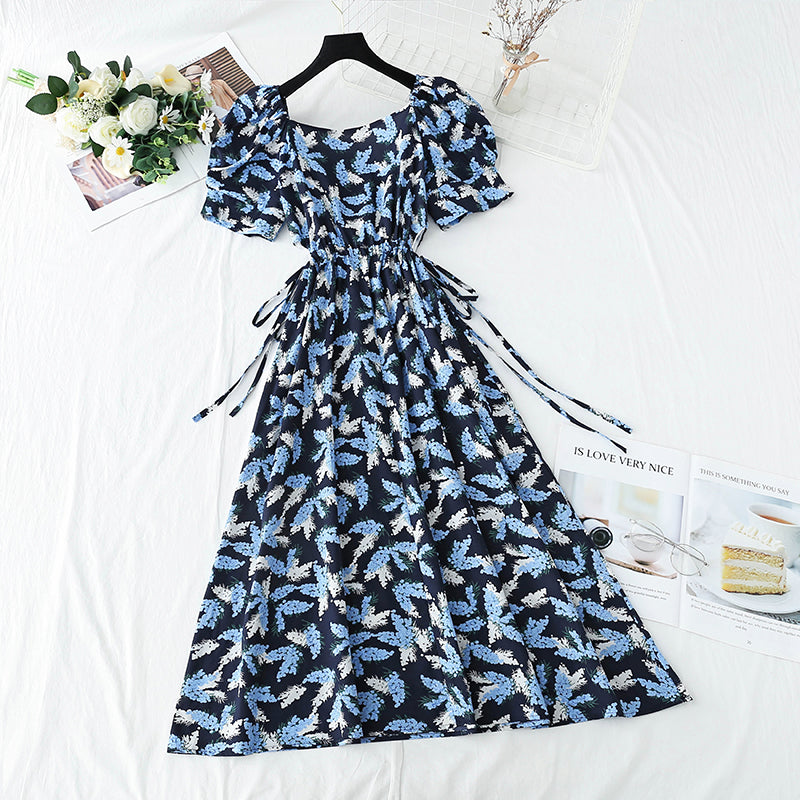 Jupe slim à manches bouffantes françaises à taille ouverte, rétro, taille douce 4264