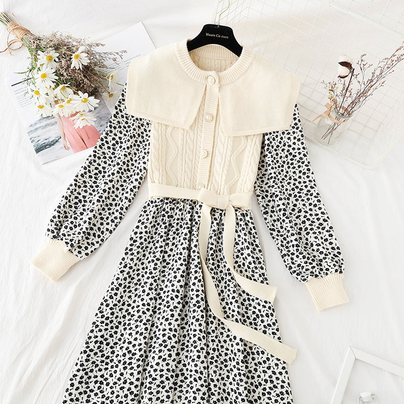 La jupe fleurie française Kikyo en velours côtelé est fine et à fond 4069