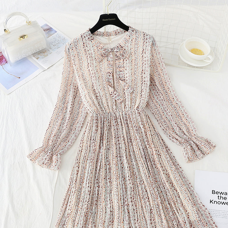 New bow tie lace up slim Pleated Chiffon bottomed skirt  3855