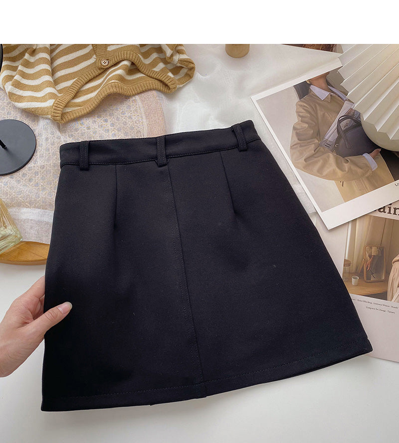 Design: slit wrap hip thin high waist black A-line skirt  5565