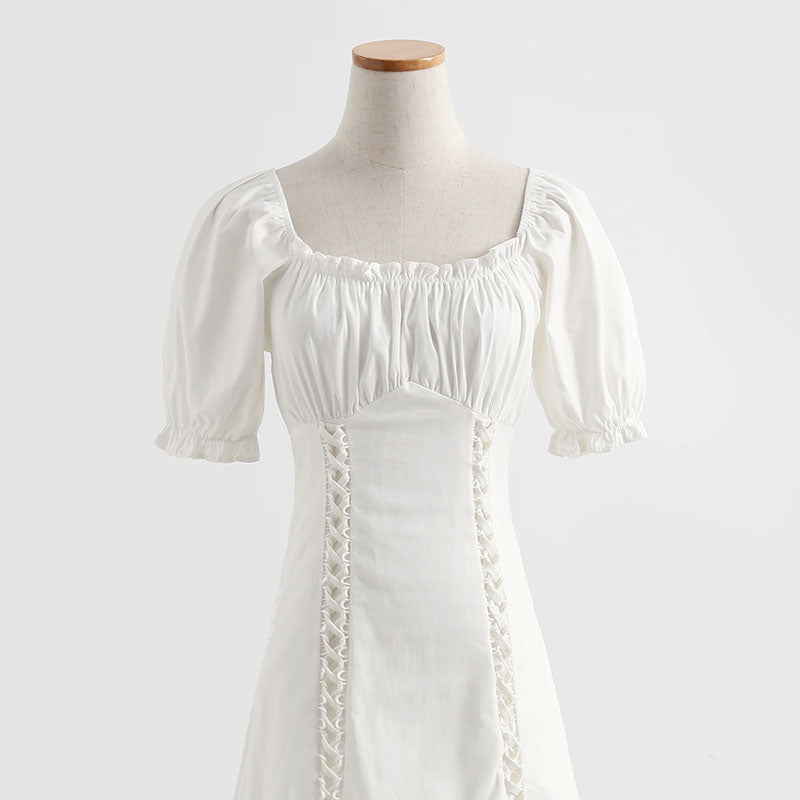 New French sweet waist closing slim dress  4282