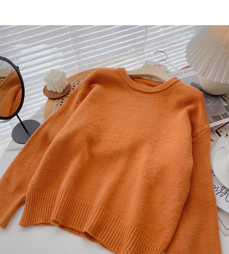 New Korean simple Pullover long sleeve loose top  5948