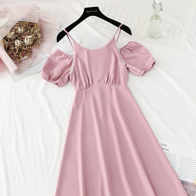 New French pearl shoulder strap temperament small skirt  4228