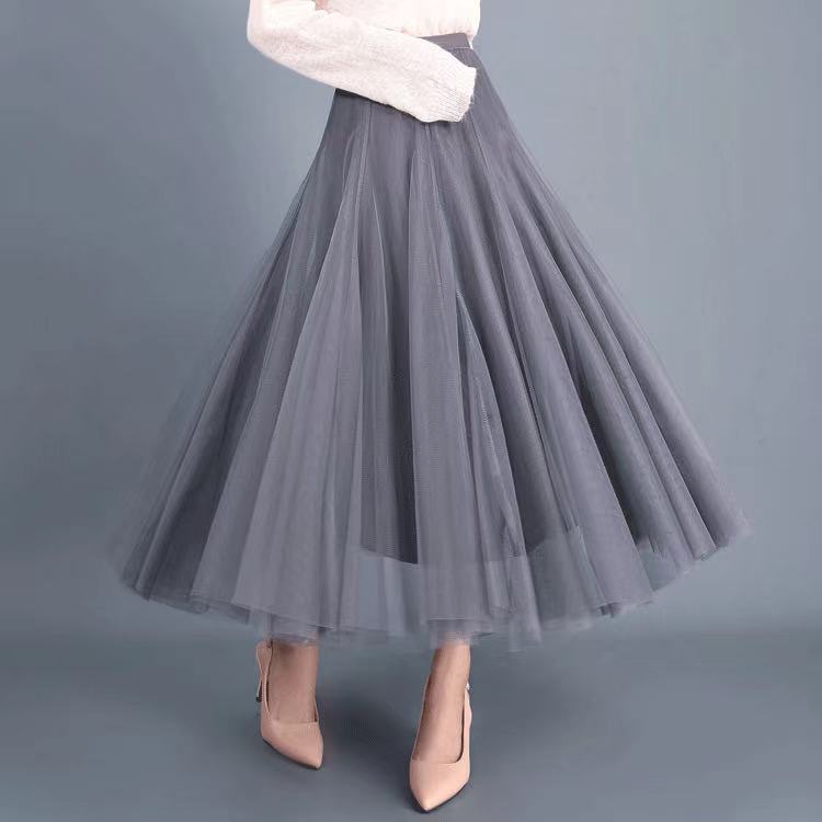 Big swing bouffant ankle-length skirt, high waist slim fairy skirt, net gauze skirt A-line skirt  3690