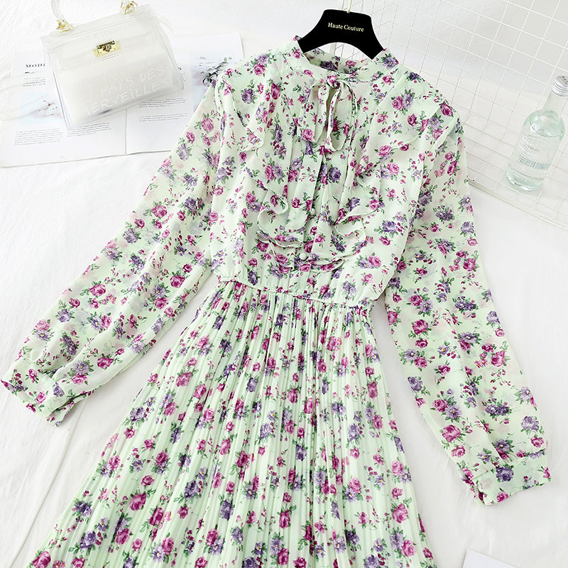 New French Vintage Chiffon lotus leaf side long skirt fairy super fairy series  4696