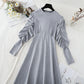 New women's bubble sleeve pleated belly covering dress  4811
