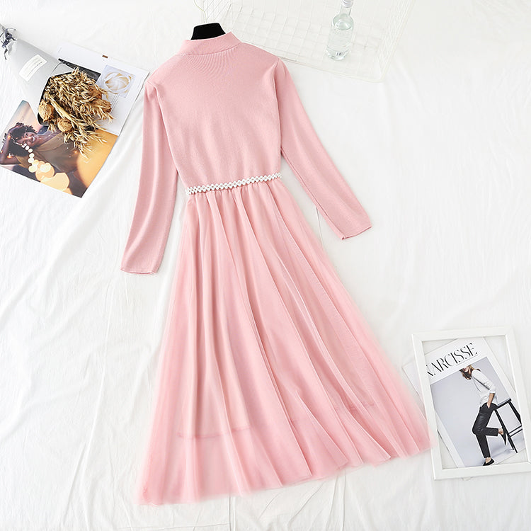 New Chinese style retro disc mesh stitched fairy bottomed knee length skirt  4550