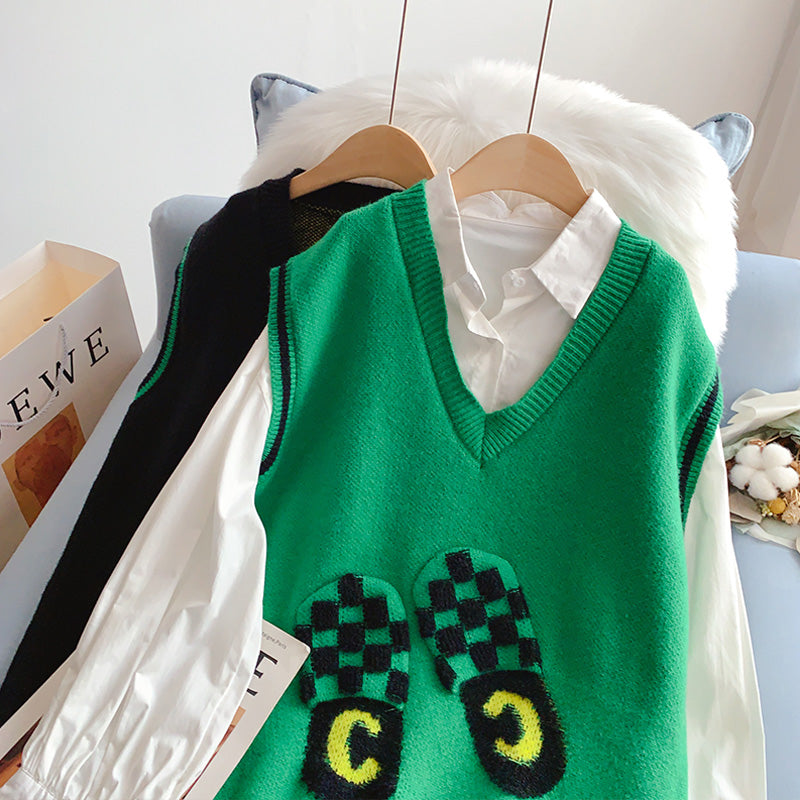 Knitted vest vest coat Vintage V-neck vest  5259