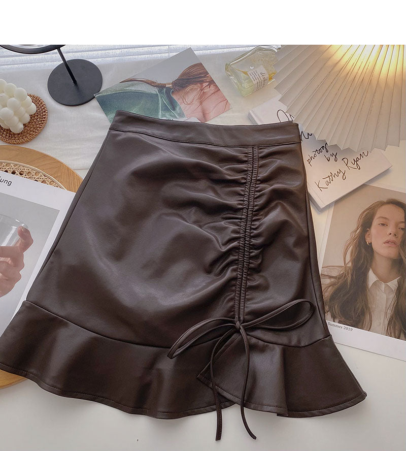 Korean high waist A-shaped design sense fashion drawstring hip wrapped fishtail skirt  5427