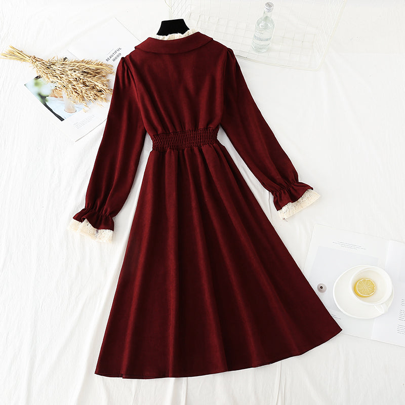 New French elegant lace stitching high waist slim temperament A-shaped skirt  4780