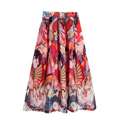 Nouvelle jupe, beauté à imprimé argenté, jupe longue taille haute en coupe A 3689