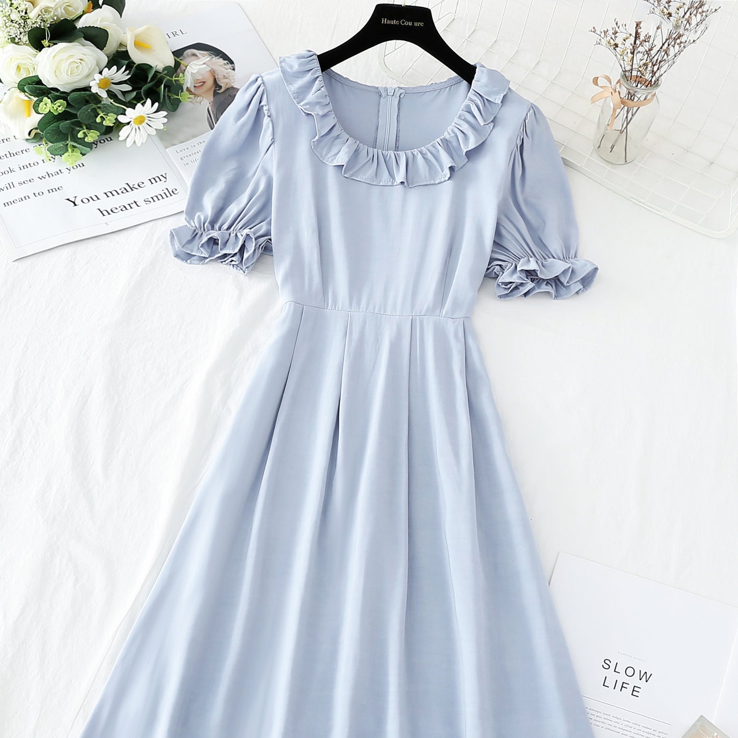 New lotus leaf collar small skirt French fairy gentle A-line skirt  4845