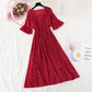New French retro super fairy red Pleated Chiffon Long Skirt  4526