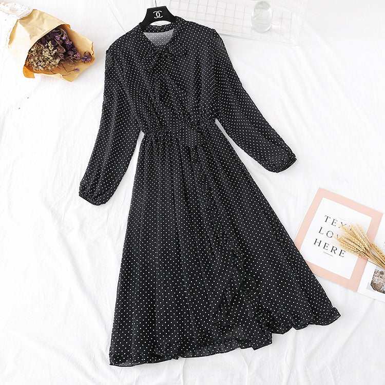 Jupe longue à pois rétro français à fond doux 3976